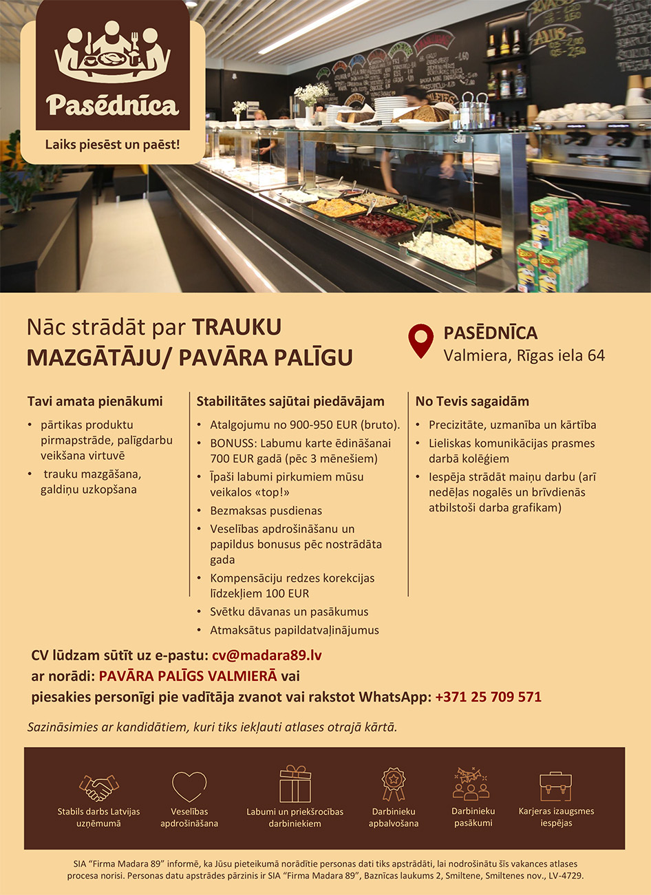 Trauku mazgātājs/-a, Pavāra palīgs/-dze