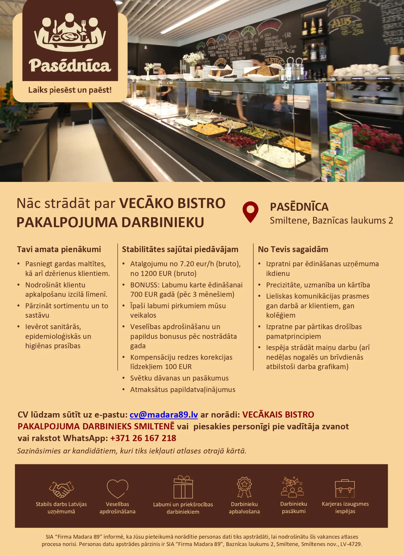 Vecākais bistro pakalpojuma darbinieks/-ce