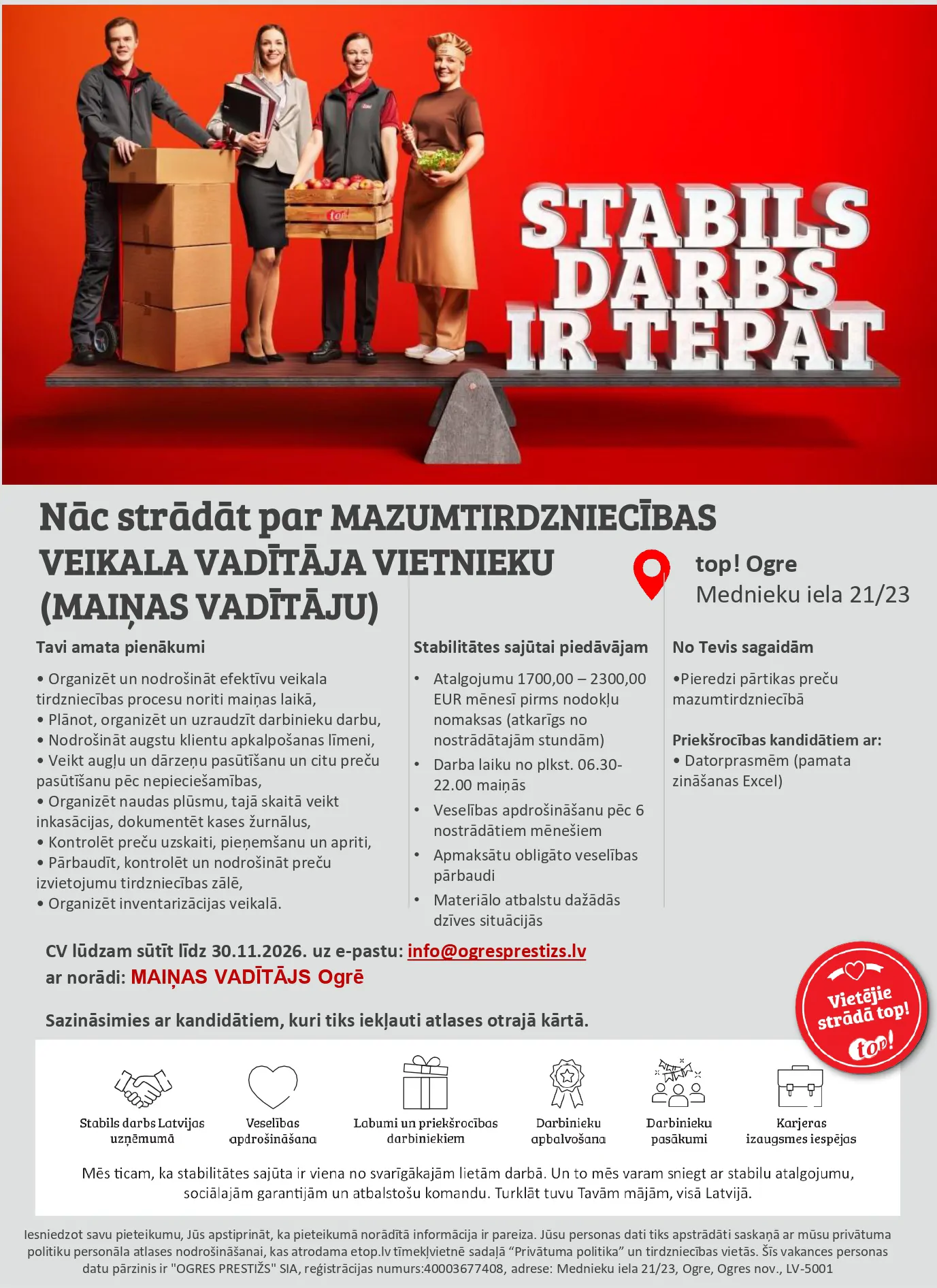 Mazumtirdzniecības veikala vadītāja vietnieks/-ce
