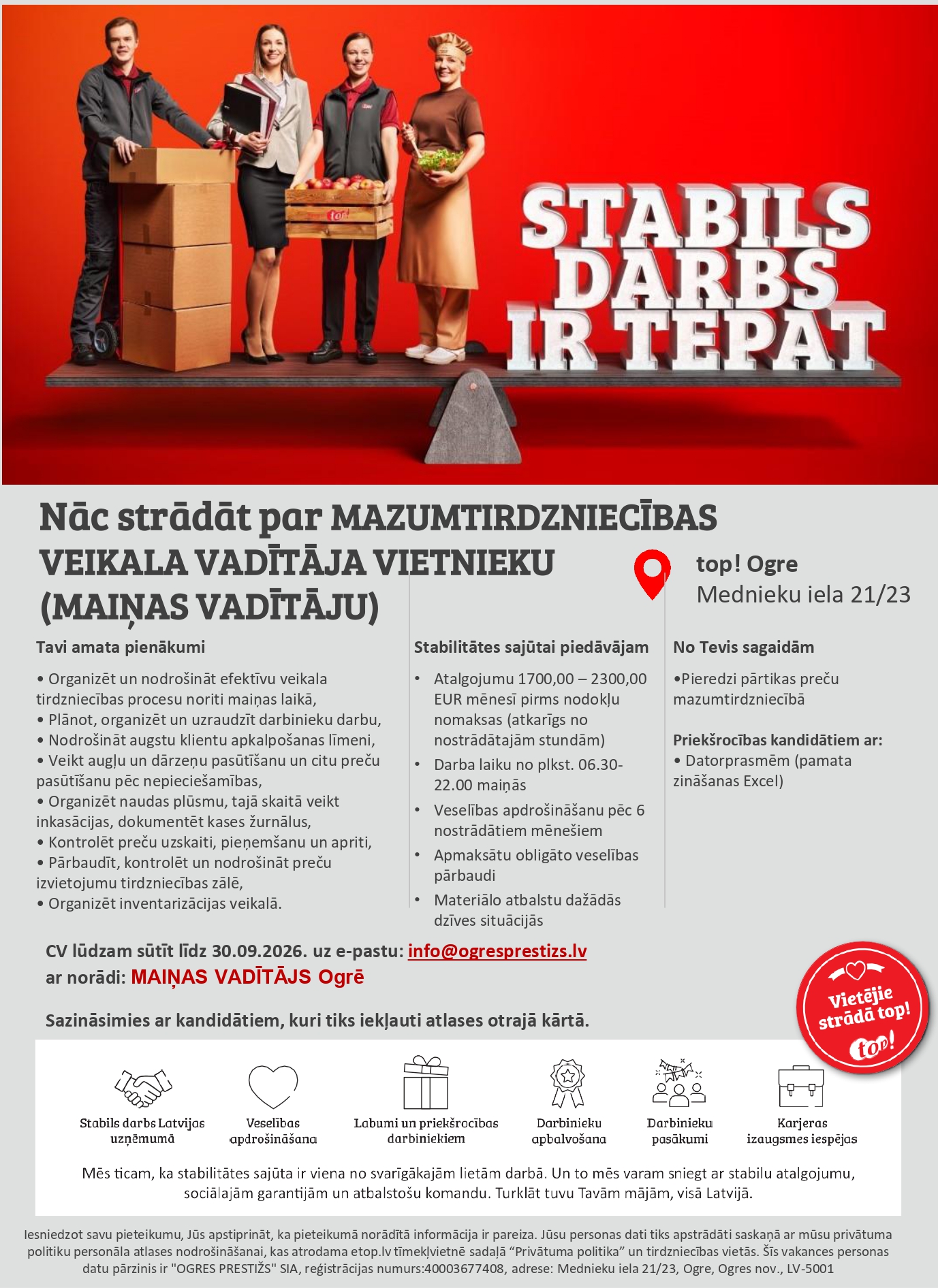 Mazumtirdzniecības veikala vadītāja vietnieks/-ce