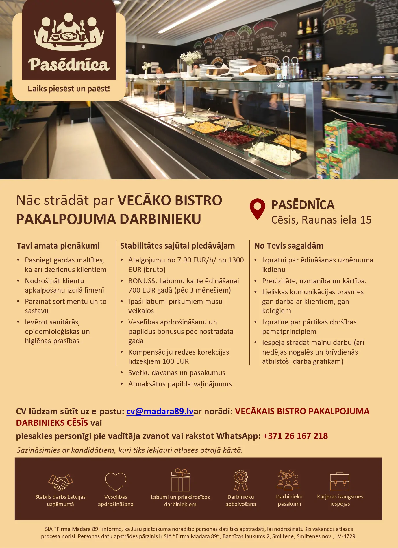 Vecākais bistro pakalpojuma darbinieks/-ce