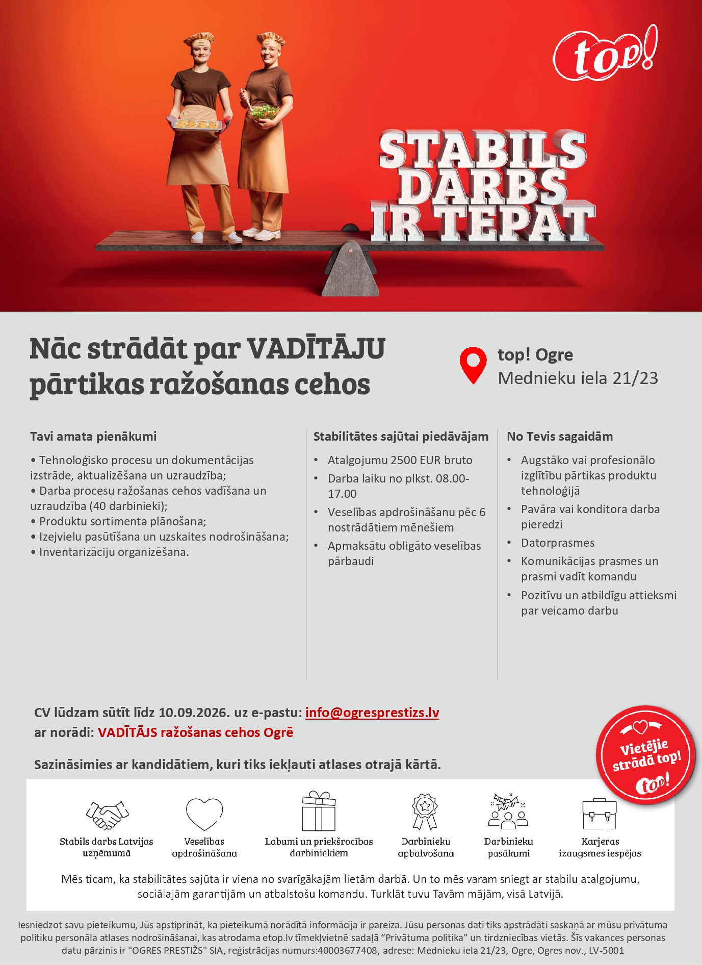 Vadītājs/-a pārtikas ražošanas cehos
